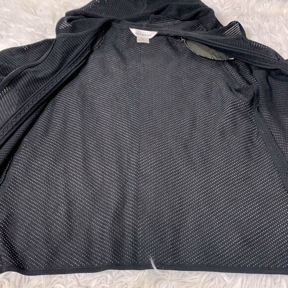 MISOOK Mesh Zip Up Hooded Jacket Tabbed Sleeves Side Vent Shoulder Pads women M - Picture 10 of 15